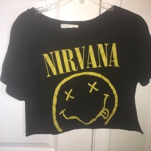 vintage fringed bottom nirvana crop top